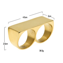 Load image into Gallery viewer, European and American Personalized Two-Finger Stainless Steel Ring Men's Hip-Hop Retro Punk Vacuum Electroplated Gold Ring Wholesale