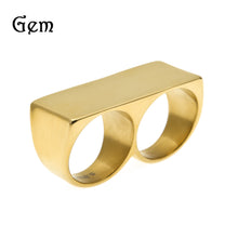 Load image into Gallery viewer, European and American Personalized Two-Finger Stainless Steel Ring Men's Hip-Hop Retro Punk Vacuum Electroplated Gold Ring Wholesale