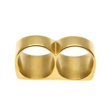 Load image into Gallery viewer, European and American Personalized Two-Finger Stainless Steel Ring Men's Hip-Hop Retro Punk Vacuum Electroplated Gold Ring Wholesale