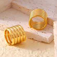 Load image into Gallery viewer, Baroque cross-border new geometric multi-layer winding wide version ring stainless steel plated 18k gold light luxury texture ring