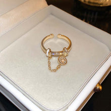 Load image into Gallery viewer, Zircon Diamond Round Chain Tassel Real Gold-plated Ring Niche Light Luxury High-end All-match Open Finger Ring