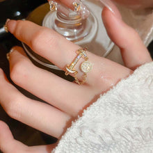 Load image into Gallery viewer, Zircon Diamond Round Chain Tassel Real Gold-plated Ring Niche Light Luxury High-end All-match Open Finger Ring