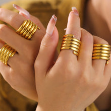 Load image into Gallery viewer, Baroque cross-border new geometric multi-layer winding wide version ring stainless steel plated 18k gold light luxury texture ring