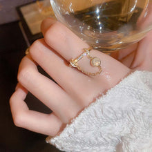 Load image into Gallery viewer, Zircon Diamond Round Chain Tassel Real Gold-plated Ring Niche Light Luxury High-end All-match Open Finger Ring