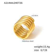 Load image into Gallery viewer, Baroque cross-border new geometric multi-layer winding wide version ring stainless steel plated 18k gold light luxury texture ring
