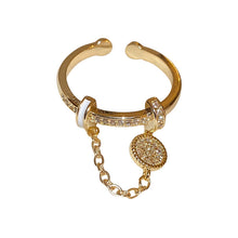 Load image into Gallery viewer, Zircon Diamond Round Chain Tassel Real Gold-plated Ring Niche Light Luxury High-end All-match Open Finger Ring