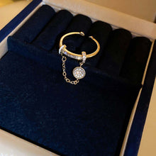 Load image into Gallery viewer, Zircon Diamond Round Chain Tassel Real Gold-plated Ring Niche Light Luxury High-end All-match Open Finger Ring