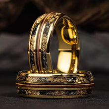 Load image into Gallery viewer, European and American Cross-Border Best-Selling Stainless Steel Rings, Meteorite Inlaid Gold Foil Men's Light Luxury Fashion Personalized Rings Wholesale