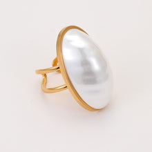 Load image into Gallery viewer, European and American Cross-Border Ins Niche Oval Egg-Shaped Pearl Ring Titanium Steel Ring Design Bow Open Ring