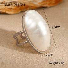 Load image into Gallery viewer, European and American Cross-Border Ins Niche Oval Egg-Shaped Pearl Ring Titanium Steel Ring Design Bow Open Ring