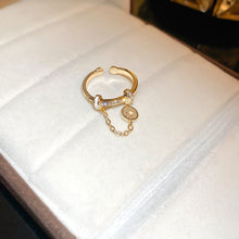 Load image into Gallery viewer, Zircon Diamond Round Chain Tassel Real Gold-plated Ring Niche Light Luxury High-end All-match Open Finger Ring