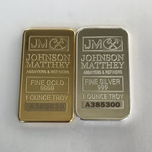 Load image into Gallery viewer, 4 pcs The Non magnetic  Johnson Matthey JM  silver gold plated bullion souvenir coin bar with different laser serial number