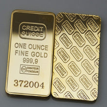 Load image into Gallery viewer, 5 Pcs Non Magnetic Swiss Credit real gold plated ingot 50 mm x 28 mm bar with different serial laser number decoration coin