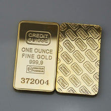 Load image into Gallery viewer, 5 Pcs Non Magnetic Swiss Credit real gold plated ingot 50 mm x 28 mm bar with different serial laser number decoration coin