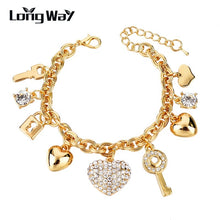 Load image into Gallery viewer, LongWay Heart Beetle Charm Bracelets Bangles For Women Gold Color Bracelet Austrian Crystal Chain Pulseras SBR140221