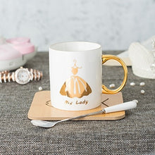 Load image into Gallery viewer, 11oz ceramic real gold coffee mug with gold printing and gold handle perfect gift for woman and friend