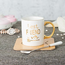 Load image into Gallery viewer, 11oz ceramic real gold coffee mug with gold printing and gold handle perfect gift for woman and friend