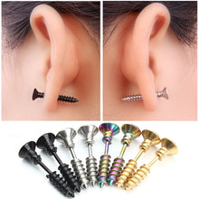 Load image into Gallery viewer, 1Pair Punk Fashion Gold Black Color Stainless Nail Screw Stud Earring for Women &amp; Men Helix Ear Piercings Fashion Jewelry F3903