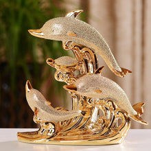 Load image into Gallery viewer, Fashionable Gold Dolphin Ceramic Handicraft Furnishing Articles Creative Gold-plated Dolphin Family