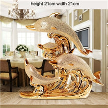 Load image into Gallery viewer, Fashionable Gold Dolphin Ceramic Handicraft Furnishing Articles Creative Gold-plated Dolphin Family