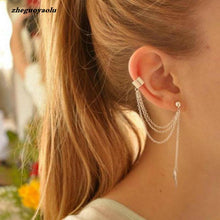 Load image into Gallery viewer, 1piece Punk Rock Style Woman Young Gift Leaf Chain Tassel Earrings, Metallic Gold And Silver Jewelry Earrings Ear Clip Wholesale