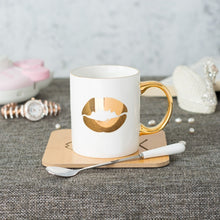 Load image into Gallery viewer, 11oz ceramic real gold coffee mug with gold printing and gold handle perfect gift for woman and friend