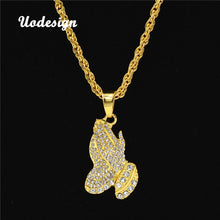 Load image into Gallery viewer, Uodesign The Praying Hands Pendants &amp; Necklaces Brother Gift Gold Color Crystal Alloy Hip Hop Men Chain Jewelry