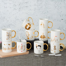 Load image into Gallery viewer, 11oz ceramic real gold coffee mug with gold printing and gold handle perfect gift for woman and friend