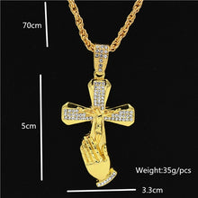 Load image into Gallery viewer, Uodesign The Praying Hands Pendants &amp; Necklaces Brother Gift Gold Color Crystal Alloy Hip Hop Men Chain Jewelry