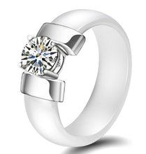 Load image into Gallery viewer, 6mm White Black Ceramic Rings Plus Cubic Zirconia For Women Gold Color Stainless Steel Women Wedding Ring Engagement Jewelry