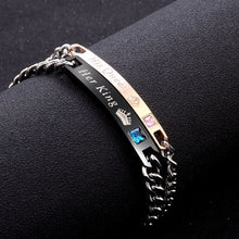 Load image into Gallery viewer, 2 Style His Queen Her King Black Rose Gold Color Women's Male Chain Crystal Couple Bracelet for Men Femmo on Hands Jewelry