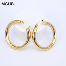 Load image into Gallery viewer, MGUB Gold color circle creole earrings, Stainless Steel Big  Round wives Hoop Earrings gifts for women LHEH78