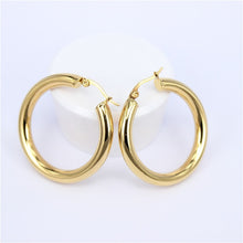 Load image into Gallery viewer, MGUB Gold color circle creole earrings, Stainless Steel Big  Round wives Hoop Earrings gifts for women LHEH78