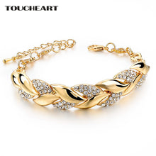 Load image into Gallery viewer, TOUCHEART Braided Gold color Leaf Bracelets &amp; Bangles With Stones Luxury Crystal Bracelets For Women Wedding Jewelry Sbr140296