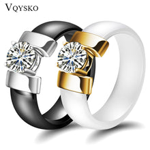 Load image into Gallery viewer, 6mm White Black Ceramic Rings Plus Cubic Zirconia For Women Gold Color Stainless Steel Women Wedding Ring Engagement Jewelry