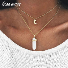Load image into Gallery viewer, KISSWIFE Fashion Bohemia 1 PCS Natural Stone Moon Choker Gold Color Crystal Pendant Necklace For Women Wedding Party Gift