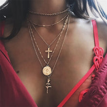 Load image into Gallery viewer, IPARAM Fashion Multiple Layers Cross Necklaces For Women Charm Gold Color Chokers Necklace Boho Collares Female Party Jewelry