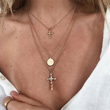 Load image into Gallery viewer, IPARAM Fashion Multiple Layers Cross Necklaces For Women Charm Gold Color Chokers Necklace Boho Collares Female Party Jewelry