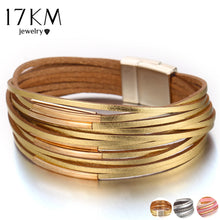 Load image into Gallery viewer, 17KM New Gold Leather Wrap Bracelets For Women Red Sliver Color Multiple Layers Charm Bracelet &amp; Bangle Party Fashion Jewelry
