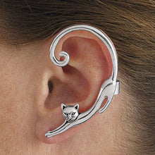 Load image into Gallery viewer, Single Piece Punk Style Gold Silver Plated Cat Post Earring With Ear Cuff Rock Animal Black Stud Earring Women 2019 Ear Wrap