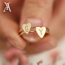 Load image into Gallery viewer, Personalized Hand Stamped Stacking A-Z Initial Ring Bohemian Engraved Letter Rings for Women Gold Color Heart Rings