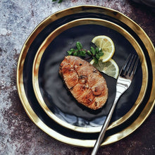 Load image into Gallery viewer, High-grade Black Gold Series Matte Ceramic Gold-plated Side Western Steak Dish Creative Dish Plate Fruit Flat Plate