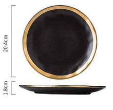 Load image into Gallery viewer, High-grade Black Gold Series Matte Ceramic Gold-plated Side Western Steak Dish Creative Dish Plate Fruit Flat Plate
