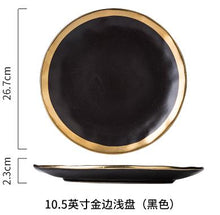 Load image into Gallery viewer, High-grade Black Gold Series Matte Ceramic Gold-plated Side Western Steak Dish Creative Dish Plate Fruit Flat Plate