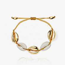 Load image into Gallery viewer, NATURAL PUKA SHELL BRACELET GOLD SHELL cowries bracelets boho fashion beach seashell women bracelets jewelry