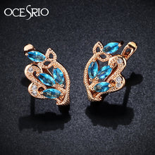Load image into Gallery viewer, OCSERIO Fashion 2019 Gold 585 Blue Zircon Stud Earrings Women Leaf Rose 585 Gold Earrings with Stones Gold Jewelry ers-j51