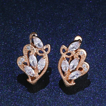 Load image into Gallery viewer, OCSERIO Fashion 2019 Gold 585 Blue Zircon Stud Earrings Women Leaf Rose 585 Gold Earrings with Stones Gold Jewelry ers-j51