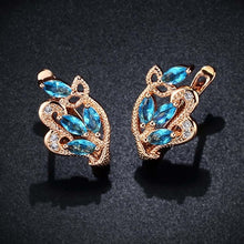 Load image into Gallery viewer, OCSERIO Fashion 2019 Gold 585 Blue Zircon Stud Earrings Women Leaf Rose 585 Gold Earrings with Stones Gold Jewelry ers-j51