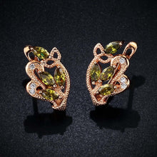 Load image into Gallery viewer, OCSERIO Fashion 2019 Gold 585 Blue Zircon Stud Earrings Women Leaf Rose 585 Gold Earrings with Stones Gold Jewelry ers-j51