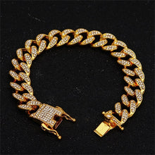 Load image into Gallery viewer, 13mm Miami Cuban Link Chain Gold Silver Necklace Bracelet Iced Out Crystal Rhinestone Bling Hip hop for Men Jewelry Necklaces